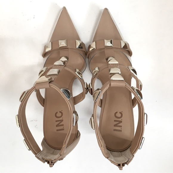 INC International Concepts Clear Pointed Toe Strappy Studs Heel Nude Pumps - Picture 11 of 15